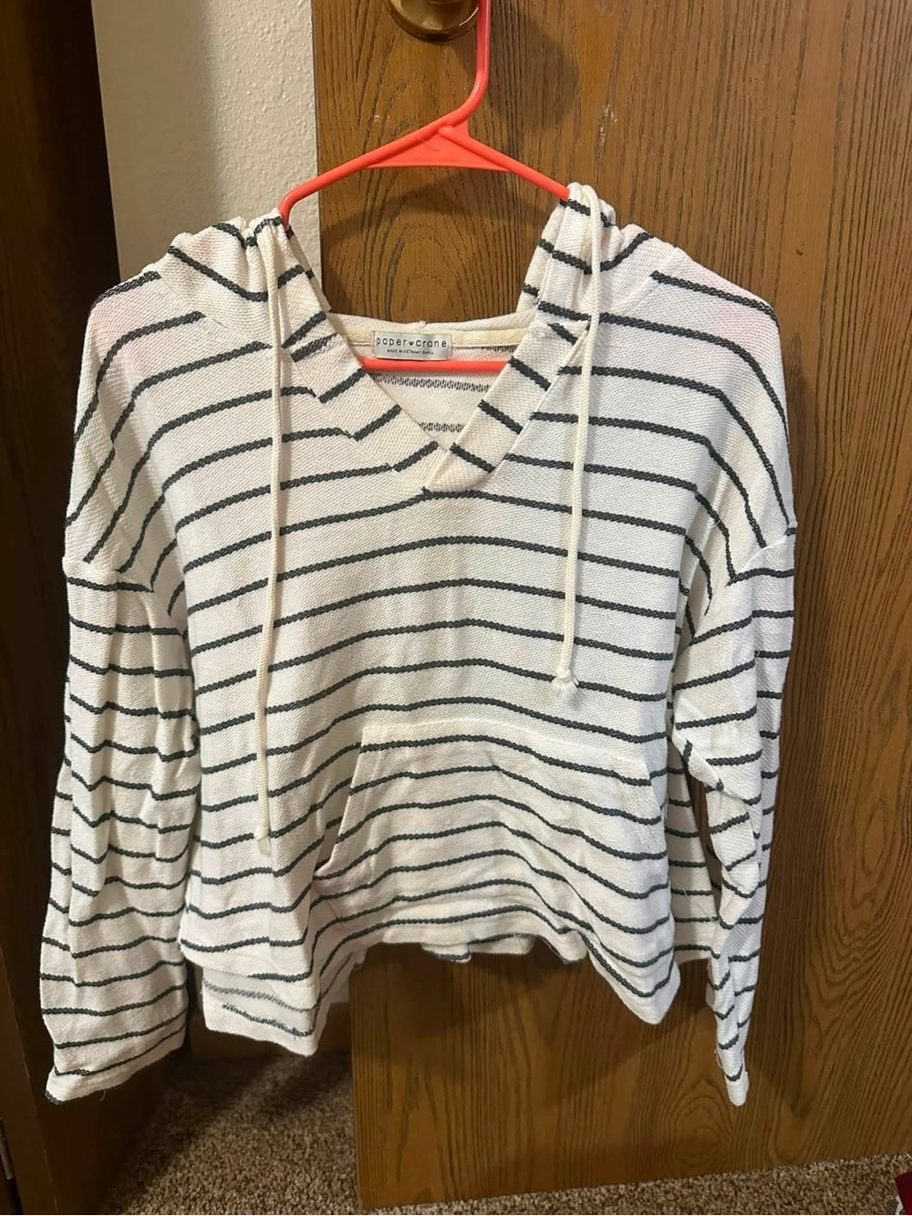 Paper Crane Cream Sweater with Black Stripes and Hood